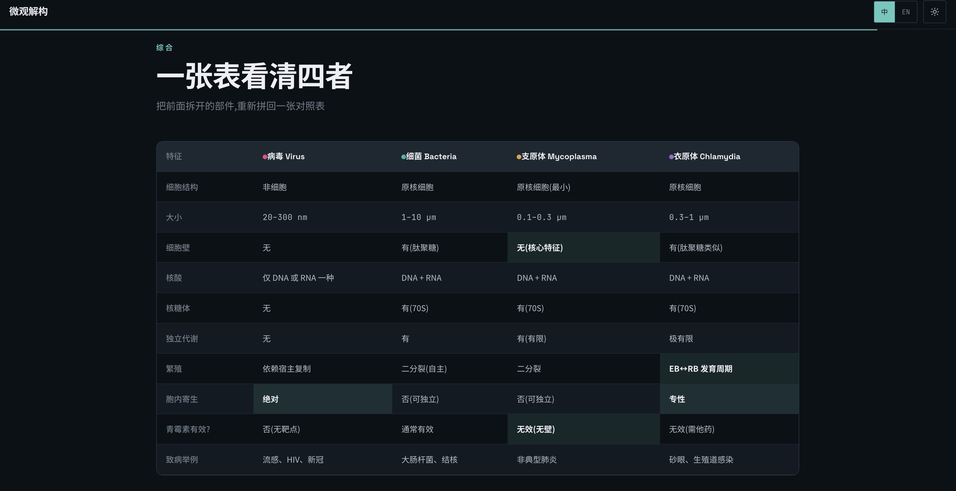 GLM 5.2 生成的微生物教程表格设计截图
